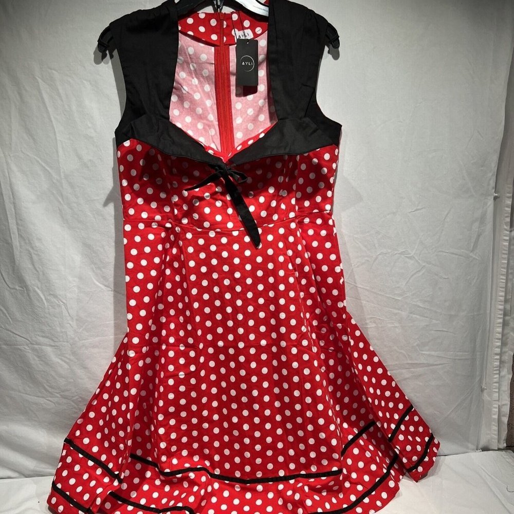 NWT AYLI Red White POLKADOt Fit And Flare 1950 Glamorous RETRO‎ 16 Minie Mouse